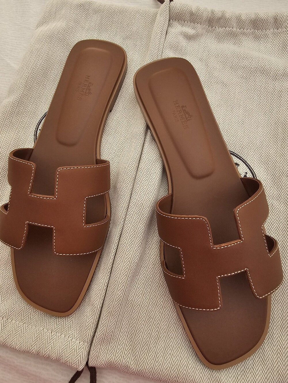 HERMES Leather Slide Sandals in Brown - Women Shoes Size 40.5 Or 10.5